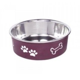 Comedero Acero Inoxidable Huellas Granate Comederos y Bebederos para perros Patitas&co