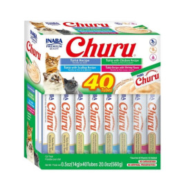 Churu Ciao Pack Snacks 40 tubos de atun 4 variedades Gato Snacks para Gatos Patitas&co
