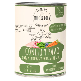 Milo y lola conejo y pavo comida humeda natural perro