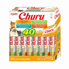 Churu Ciao Pack Snacks 40 tubos de pollo 4 variedades Gato Snacks para Gatos Patitas&co