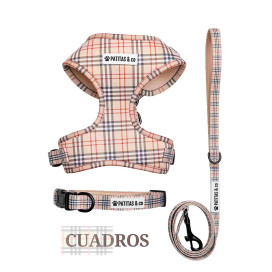 Pack Patitas Cuadros Arnes + Collar + Correa Collar, Correa y Arnes Perro Patitas&co