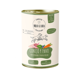 Pack 10 Latas Milo y Lola Conejo y Pavo para Perro (10x380g) Comida húmeda para Perros Patitas&co Pack 10 Latas Milo y Lola Conejo y Pavo para Perro (10x380g) Comida húmeda para Perros Patitas&co