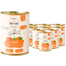 Pack 10 Latas Milo y Lola Salmon para Perro (10x380g) Comida húmeda para Perros Patitas&co