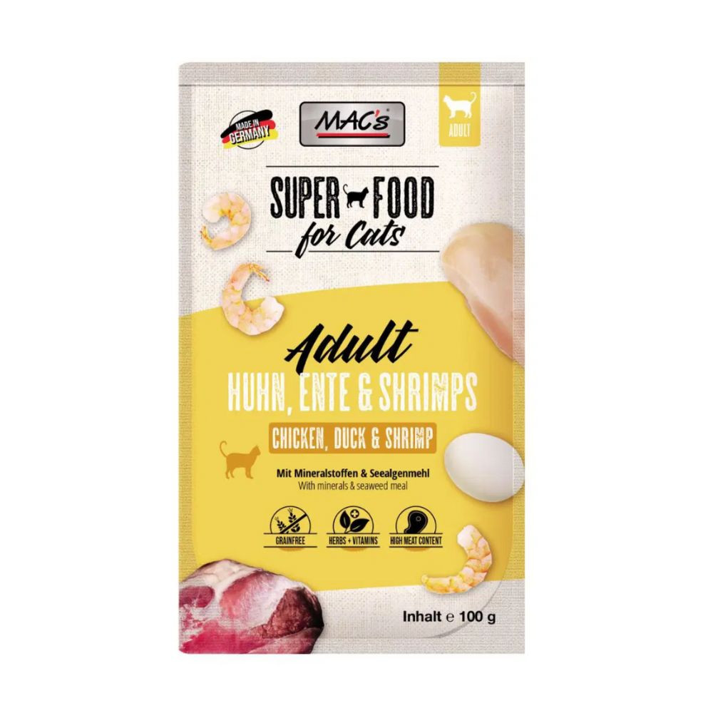 Mac´s Sobre Pollo, Pato y Camarones Comida Húmeda Gato Comida húmeda para gatos Patitas&co Mac´s Sobre Pollo, Pato y Camarones Comida Húmeda Gato Comida húmeda para gatos Patitas&co