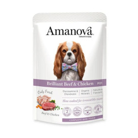 Amanova Alimento Húmedo Adult Brilliant Ternera y Pollo para Perro Comida húmeda para Perros Patitas&co