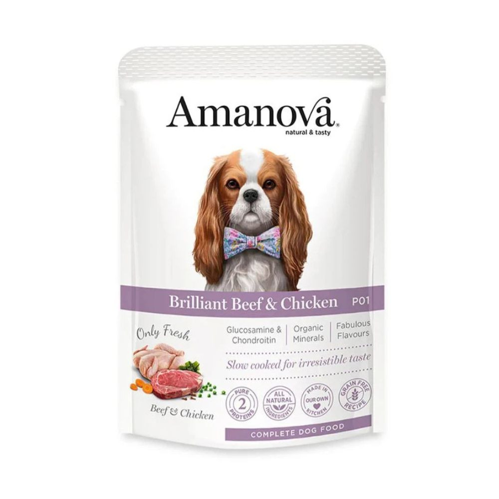 Amanova Alimento Húmedo Adult Brilliant Ternera y Pollo para Perro Comida húmeda para Perros Patitas&co Amanova Alimento Húmedo Adult Brilliant Ternera y Pollo para Perro Comida húmeda para Perros Patitas&co